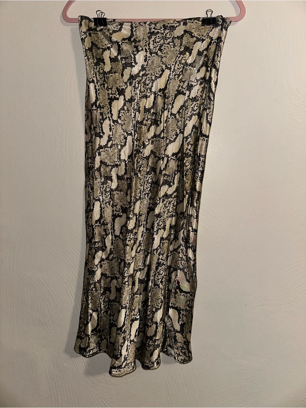 Neutral Snake-Print Satin Maxi Skirt